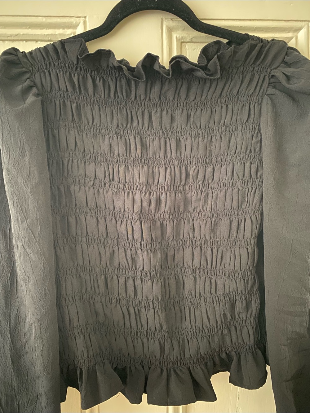 H&M Black Smocked Ruffle-Neck Long Sleeve Blouse - Picture 3 of 6